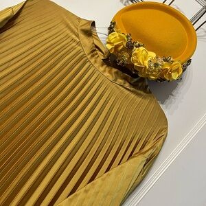 BUNDLE: Satin Long Sleeve Dress & Gold embellished hat. Quite stylish